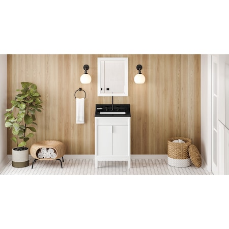 Jeffrey Alexander 24In. White Theodora Vanity, Black Granite Vanity Top, Undermount Rectangle Bowl VKITTHE24WHBGR